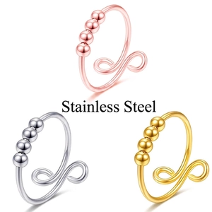 Anxiety Fidget Ring Stainless Steel Movable Beads Rotatable Stress Relief Adjustable Open Ring Jewelry Women Men