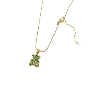 18K gold plated necklace with a cute teddy bear pendant encrusted with green zircons