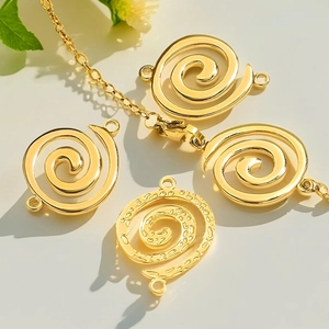 Golden stainless steel spiral vortex pendant charms with textured details for jewelry making