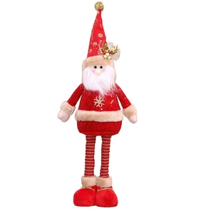 Standing Santa plush doll with telescopic long legs, gold sequins and red knit outfit