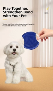 Detail of durable blue fabric and rope disc toy for dog tugging and teeth cleaning