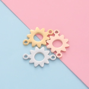 Polished stainless steel sunflower charms in gold silver and rose gold finishes