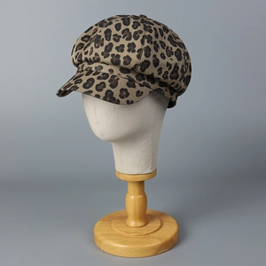 Stylish leopard print baker boy cap for women in a classic breathable octagonal design