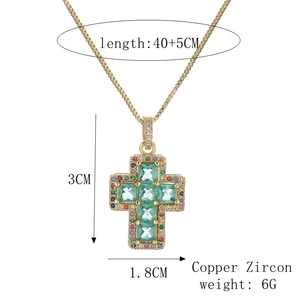 Detailed size chart for the gold cross necklace with colorful zircon and copper chain