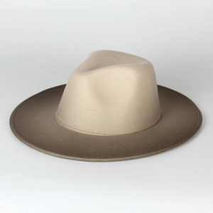 Classic British style gradient wool felt fedora hat featuring wide flat brim for men