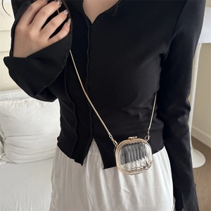 Chic transparent acrylic mini box bag with golden frame and chain strap for women