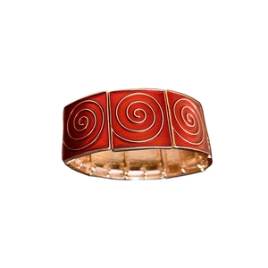 Vintage gold and red enamel square link bracelet with elegant spiral patterns
