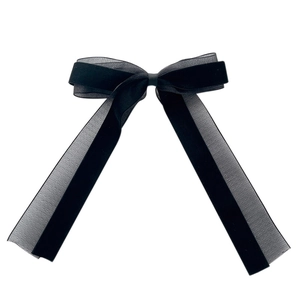 Elegant French vintage black velvet and organza bow hair clip for women's hair styling