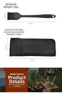 Detailed view of the black silicone BBQ oil brush and durable oxford cloth storage bag