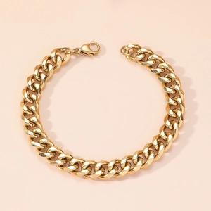 Cuban Chain Bracelet Stainless Steel 18K Gold Plated High Polished Hip Hop Fashion For Men