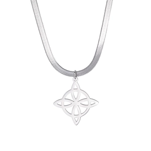 Silver stainless steel witch knot pendant necklace with flat snake chain for women