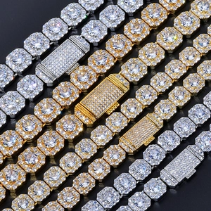 Necklace And Bracelet Hip Hop Copper Zircon Iced Out Gold Plated Square Cuban Link Chain For Men Women