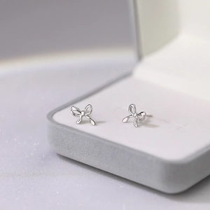 S999 Fine Silver Bowknot Stud Earrings For Women Korean Minimalist S925 Sterling Silver Bow Earring Gold Silver Plated Jewelry Gift