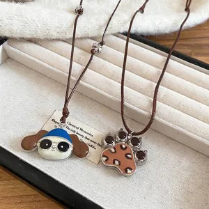 Cartoon dog and leopard paw print pendant necklaces with vintage metal beads
