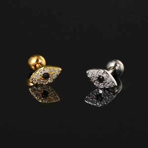 Gold and silver Evil Eye cartilage earrings with cubic zirconia and ball screw backs