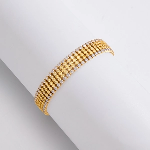 Bracciale tennis lusso 5 file in acciaio dorato con zirconi cubici bianchi e gialli