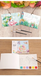 Detail of children's watercolor painting book set with built-in paint palette and brush
