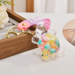 Creative Liquid Quicksand Turtle Keychain Colorful Glitter Oil Filled Acrylic Turtle Pendant Bag Charm For Women Kids Gift