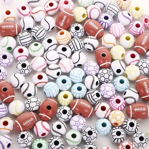 Macro shot of assorted colorful acrylic sports theme beads for DIY jewelry making