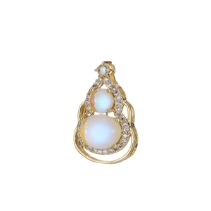 Exquisite gold gourd pendant featuring milky opal stones and sparkling zircon accents