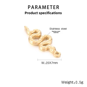 Detailed view of golden stainless steel snake pendant with scale texture measuring 20x7mm
