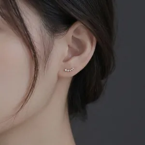 Vue détaillée d'un modèle portant des puces d'oreilles en argent avec rangée de cristaux