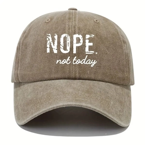 Vintage khaki washed cotton baseball cap with NOPE not today embroidery for men and women