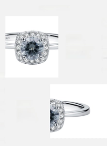 Detailed side view of S925 sterling silver ring with D color VVS1 moissanite stone