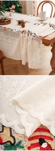 Detailed macro view showing the intricate lace texture and colorful Christmas embroidery