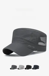 Close-up of quick-dry sports cap featuring breathable mesh panels and SPORTS logo embroidery