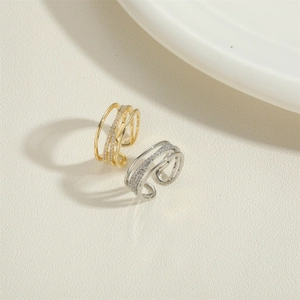 Elegant 14K gold and silver plated multi-layer hollow rings with zircon stones