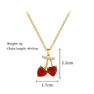 Detailed size chart showing cherry pendant dimensions and 40+5cm gold chain length