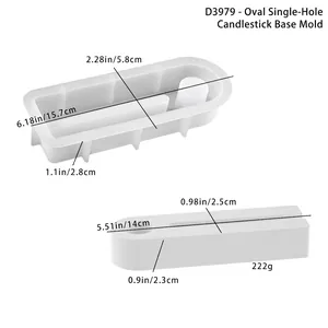 Detailed view of oval single-hole candlestick silicone mold with product dimensions
