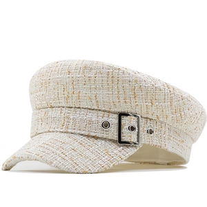 Women Tweed Newsboy Cap Plaid Baker Boy Hat With Metal Buckle Flat Top Navy Style Autumn Winter Casual Fashion Headwear