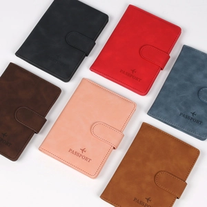 Minimalist multi-color RFID passport holders with textured leather and airplane logo