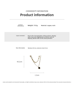 Size chart for a gold double-layer necklace with black resin pendant and copper material