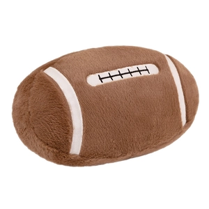 Soft plush American football pillow with classic white stitching on a white background