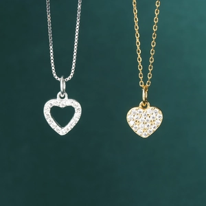 S925 sterling silver heart charms with pavé cubic zirconia in gold and silver finish