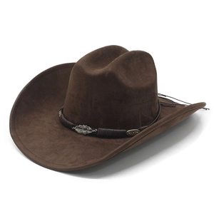 Chapeau de cowboy western en suédine marron foncé avec feuille argentée et bande tressée