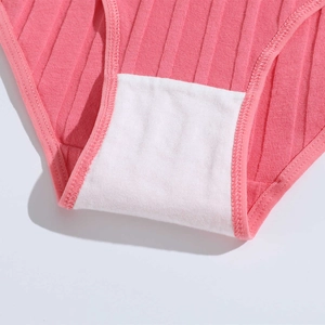 Detail of pink ribbed cotton panties showing white breathable double-layer crotch lining