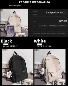Tabella taglie dettagliata per zaino in nylon con misure e specifiche di capacità