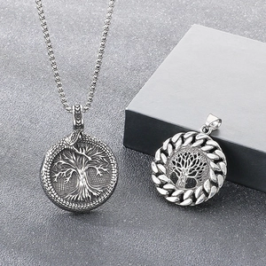 Tree Of Life Pendant Necklace Viking Ouroboros Stainless Steel Nordic Mythology Rune Retro Punk Style Jewelry For Men