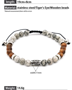 Detaillierte Größenangaben für Herrenarmband mit Tigerauge, Onyx und Edelstahl-Elementen