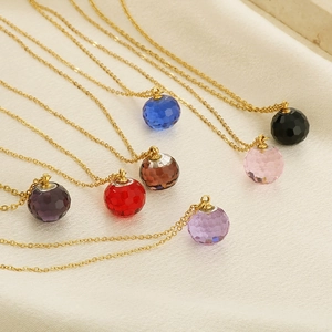 Geometric Faceted Glass Ball Pendant Necklace Stainless Steel Chain Minimalist Colorful Crystal Jewelry For Women Girls