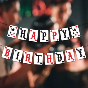 Banderole Happy Birthday thème poker avec motifs de cartes pour décoration de fête