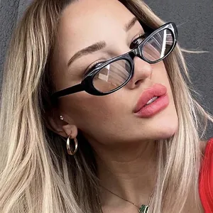 Chic black oval cat eye sunglasses with durable metal hinges for women's fashion