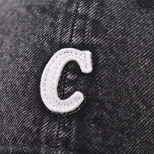 Casquette de baseball gris foncé délavé vintage avec écusson brodé lettre C en 3D