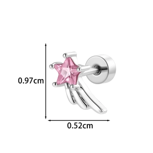 Pink star crystal wing earring made of silver metal with detailed 0.97cm dimensions