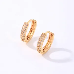 Minimalist gold hoop earrings with double-row micro-pave cubic zirconia crystals