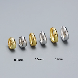 Minimalist S925 sterling silver hoop earrings in gold and silver, sizes 8.5mm to 12mm